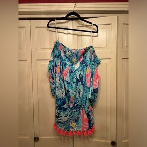 Lilly Pulitzer Trina Sparkling Blue "Hey Bay Bay" Beach Dress Size L